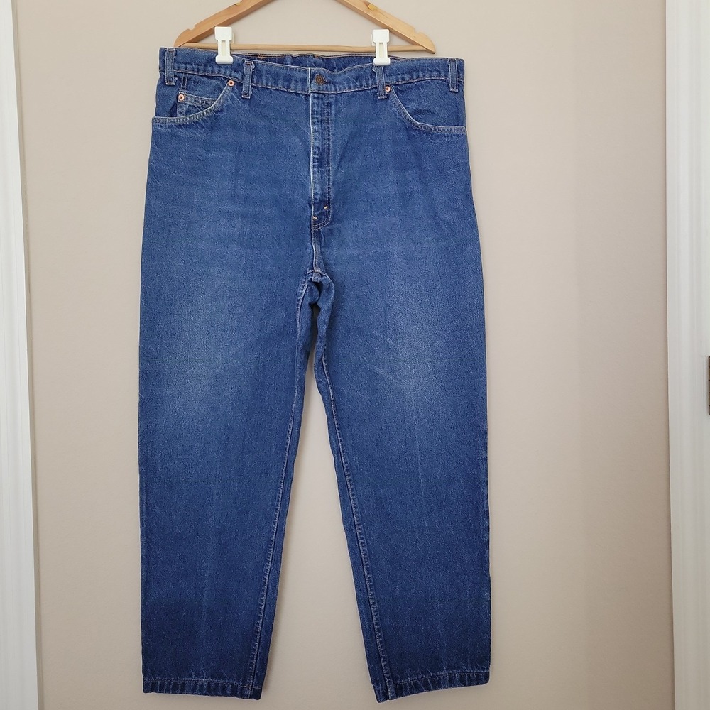 Vintage Levis Mens 550 Orange Tab Jeans Sz 41×31  Tapered Leg Red Bat Wing USA